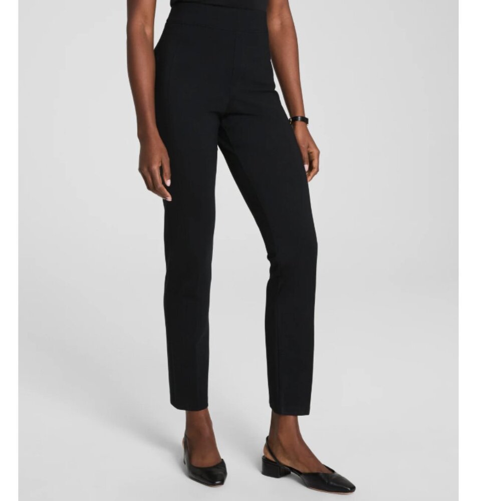 SPANX PerfectFit Black Ponte Pants High Rise Slim Straight Pull-On Size L EUC